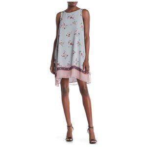 MAX STUDIO Scarf Print Boatneck Sleeveless Shift Dress Blue Floral sz L Women's